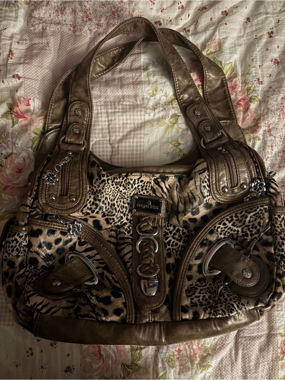 Angel Kiss Leopard-Print Shoulder Bag in Brown and Black